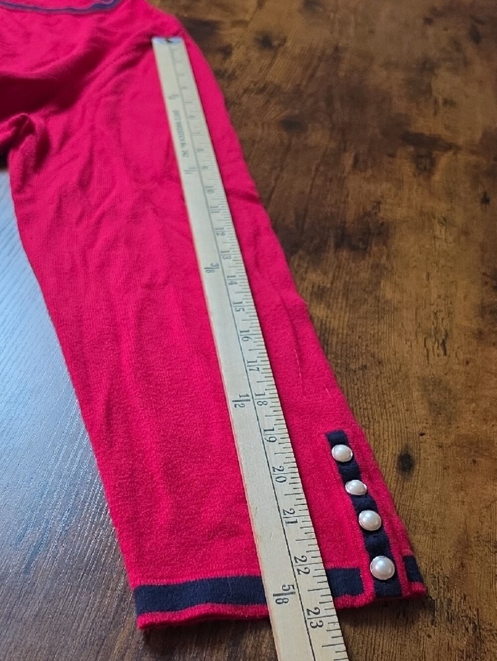 TALBOTS | Red Black Trim Pearl Button Cashmere Blend Cardigan Sweater | 2X - Picture 6 of 9